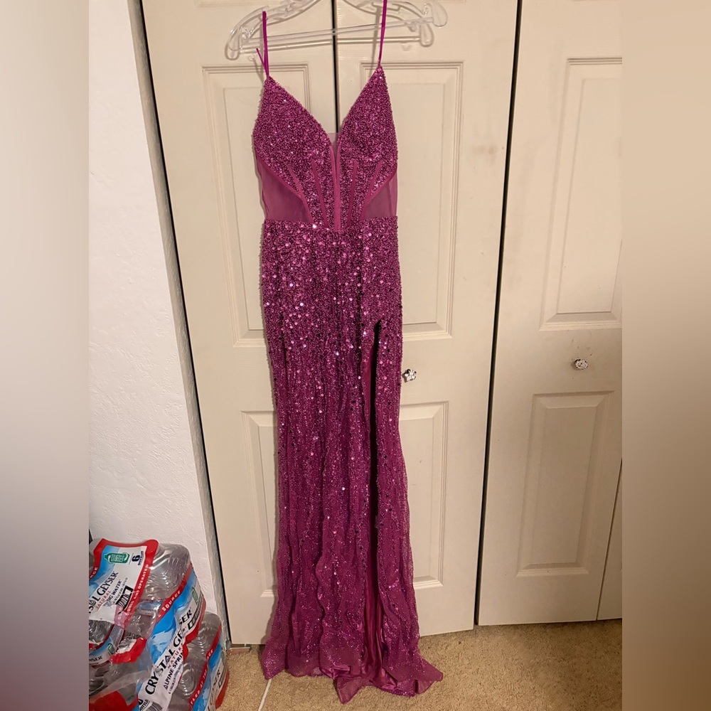 Glamorous Pink Sequin Prom Dress